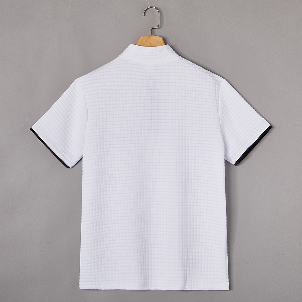 Voor heren Wafel Poloshirts Polo met rits Casual Feestdagen Kwart ritssluiting Korte mouw Modieus Basic Effen Kwart ritssluiting Zomer Lente Normale pasvorm Zwart Wit Marineblauw Oranje Wafel 2026 - $22.99 –P12