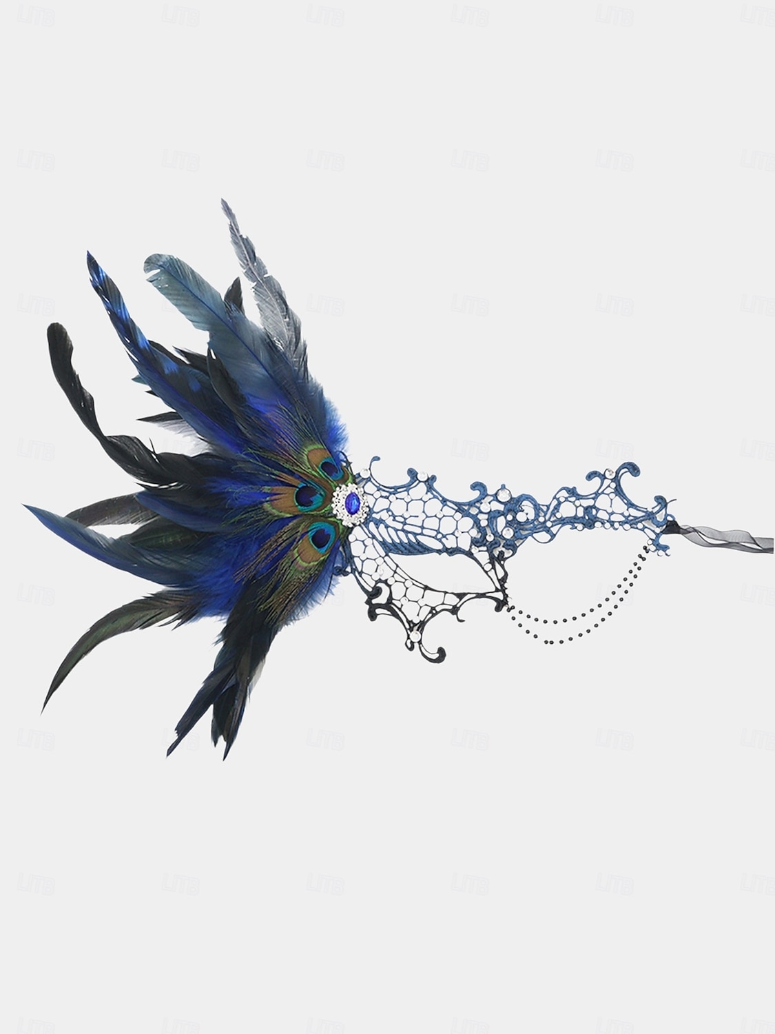 Γυναικεία μάσκα μεταμφίεσης από πράσινη δαντέλα με φτερά, λεπτομέρειες παγωνιού και στρας, vintage γοτθικό αξεσουάρ για πάρτι αποκριών 2026 - $11.99 –P7