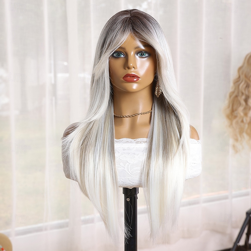 Synthetic Wig Natural Straight Middle Part Machine Made Wig 24 inch White / Pink Synthetic Hair Women's Soft Comfortable Multi-color 2026 - $31.99 –P2