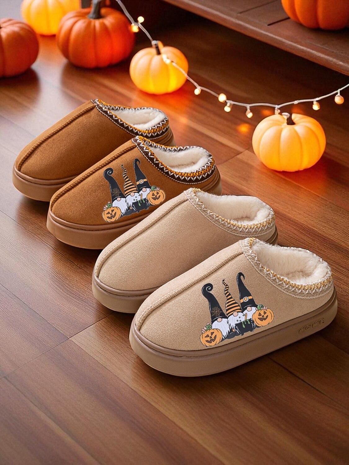 Dámské halloweenské pantofle s plyšovou podšívkou - útulné domácí boty s potiskem dýní pro podzimní a sváteční dárky 2025 - $19.99 –P1