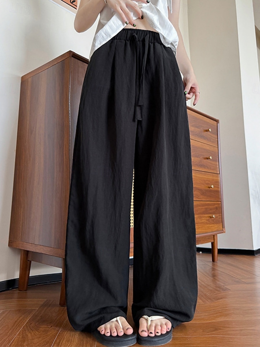 Mujer Perneras anchas Chinos Básico Casual Longitud total Alta cintura Plano Bolsillo Cintura elástica Confortable Suave Cómodo Elástico Exterior Calle Negro Rosa Azul Marino Café Verano Primavera 2025 - $32.99 –P1