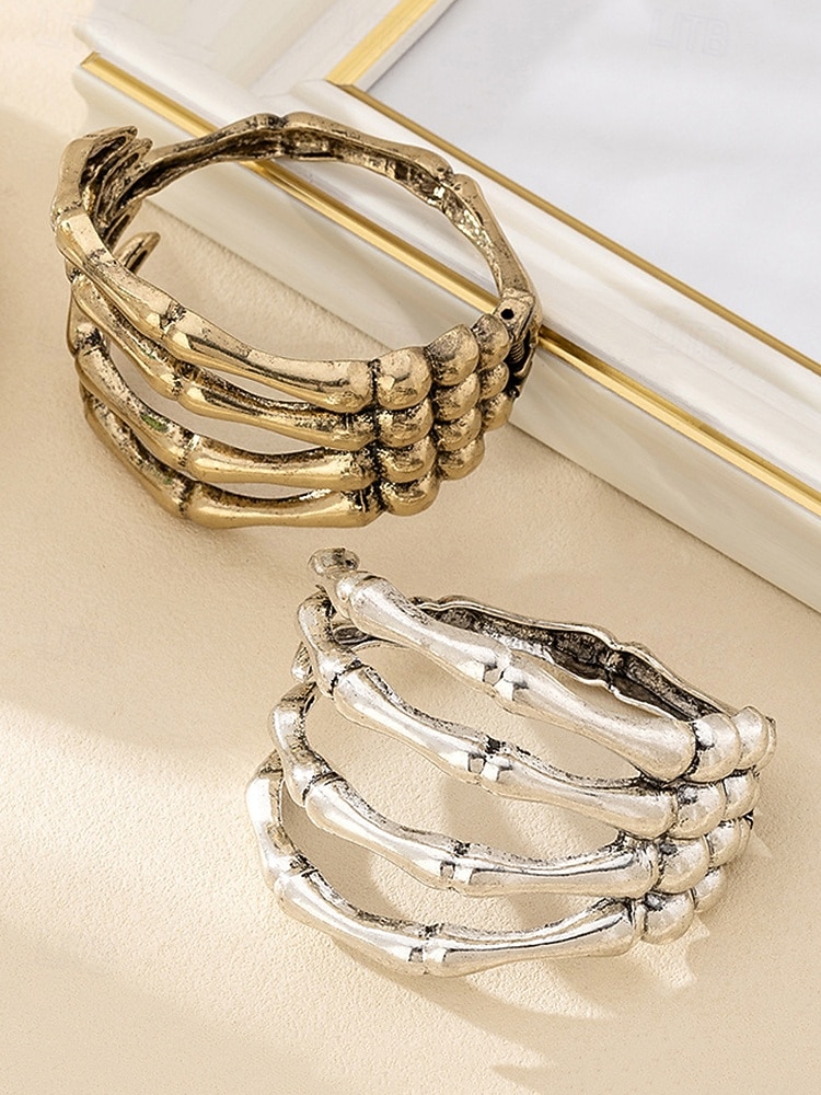 Bracciale rigido da donna con scheletro in osso di Halloween – bracciale rigido in lega gotica a 4 file con cerniera, regolabile, bigiotteria di tendenza per cosplay, feste e serate fuori del 2025 a $11.99 –P4
