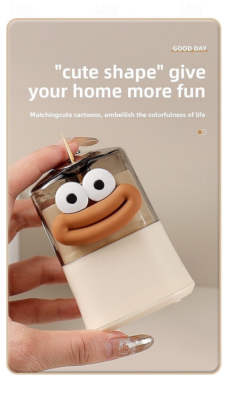 distributore automatico di stuzzicadenti a comparsa, design creativo a pulsante con simpatici adesivi a forma di cartone animato, ideale per l'uso in cucina e sul tavolo da pranzo del 2025 a $7.99 –P2