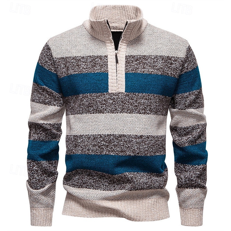 Men's Pullover Sweater Jumper Knit Sweater Ribbed Knit Regular Tops Knitted Stripe Quarter Zip Fashion Basic Vacation Daily Wear Clothing Apparel Fall Winter Navy Blue Green S M L 2025 - $26.99 –P7