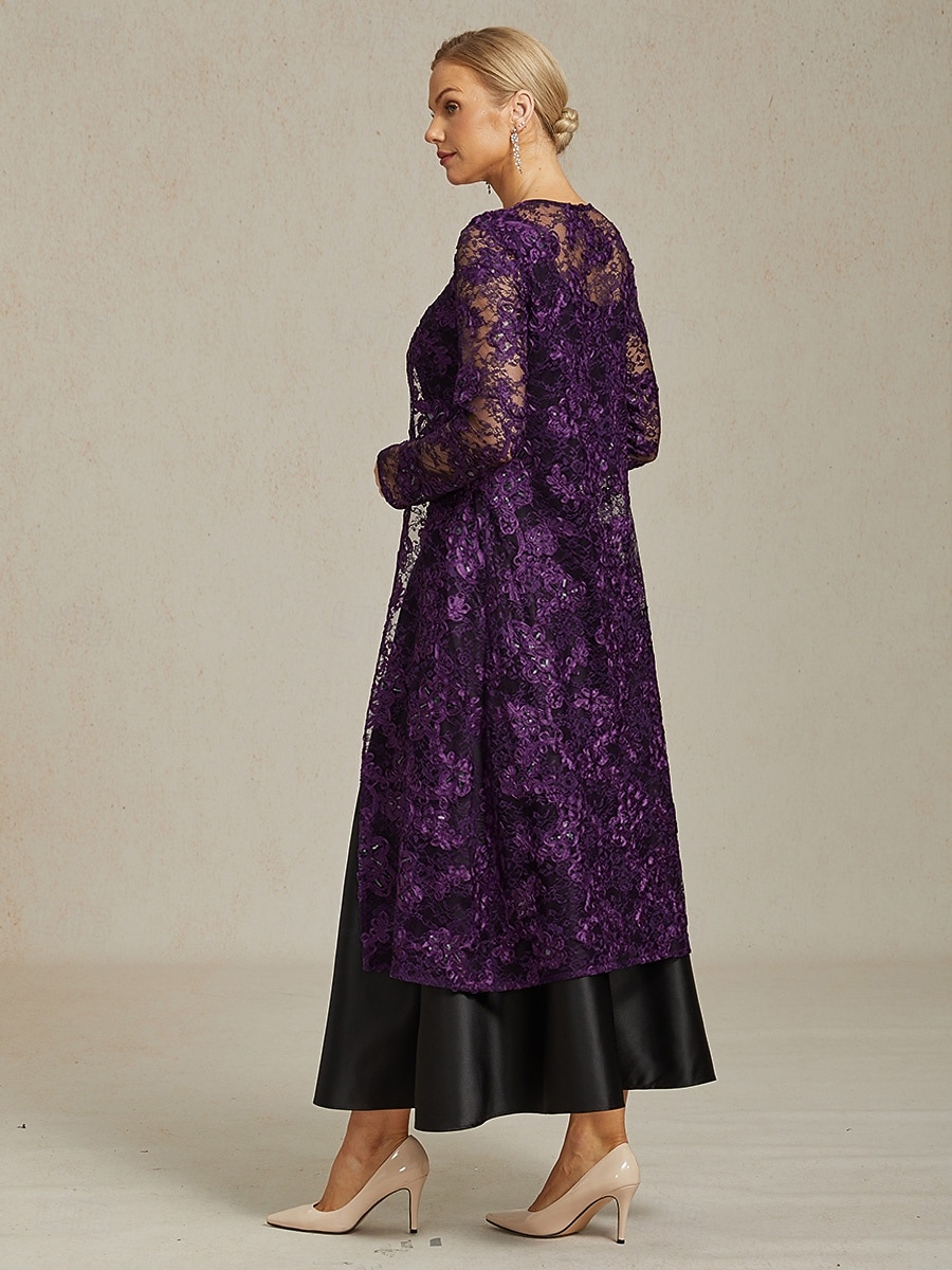 damekåpe blazerjakke blonder brodert åpen front elegant blomstermønster formell jubileumsfest bryllupsgjest åpen front lang rund hals normal passform langermet yttertøy aubergine vår høst 2025 - $69.99 –P2