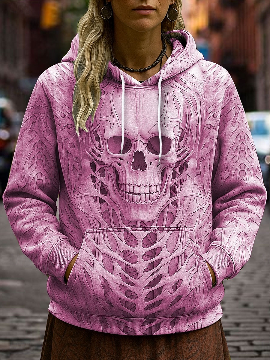 Dame Pullover hettegenser-genser Grafisk Hodeskaller Fritid Langermet Med hette Vanlige topper Festkveldsklær Gate Hverdag Hvit Rosa Blå Lilla Kakifarget Vår Høst Vinter 2025 - $27.99 –P6