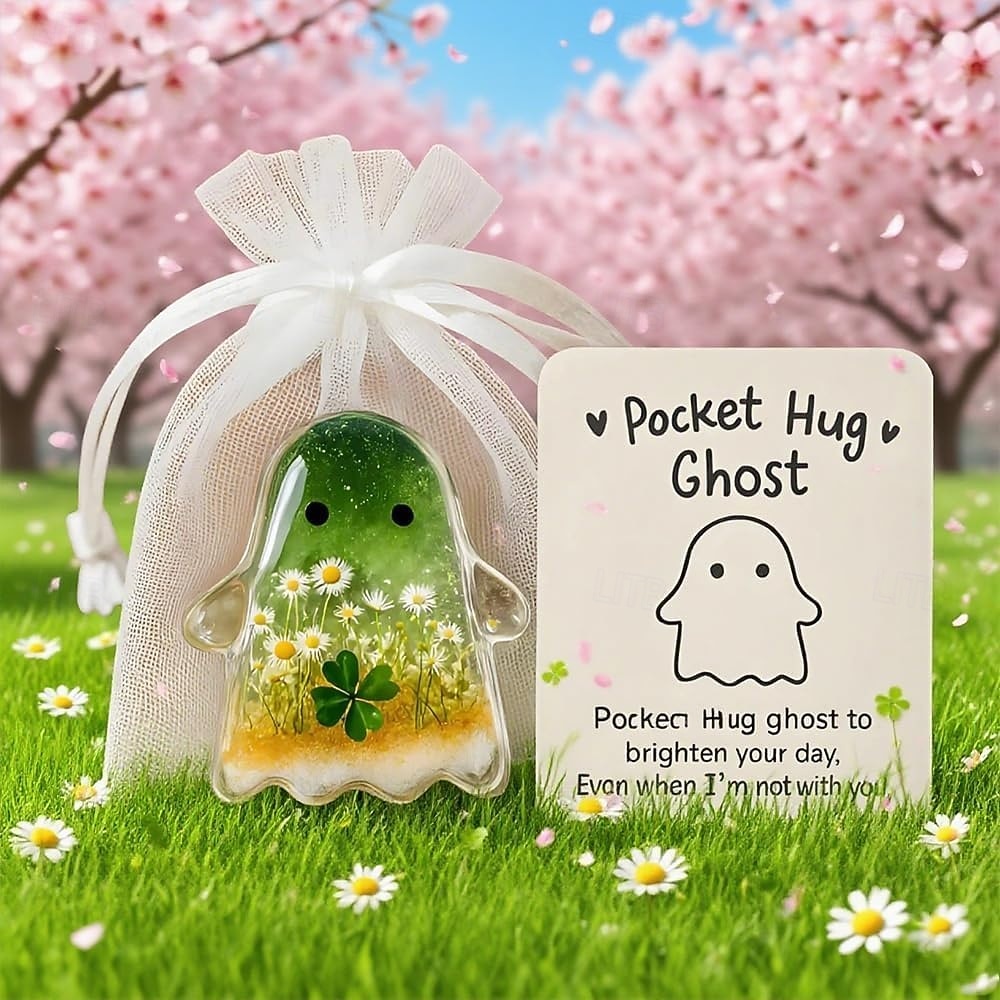 Halloween kapesní objetí duch s povzbudivou kartičkou roztomilý mini přívěsek inspirativní dárek pro přátele ručně vyřezávaná drahokamová socha ducha pro dekoraci domácího stolu 2025 - $19.99 –P13