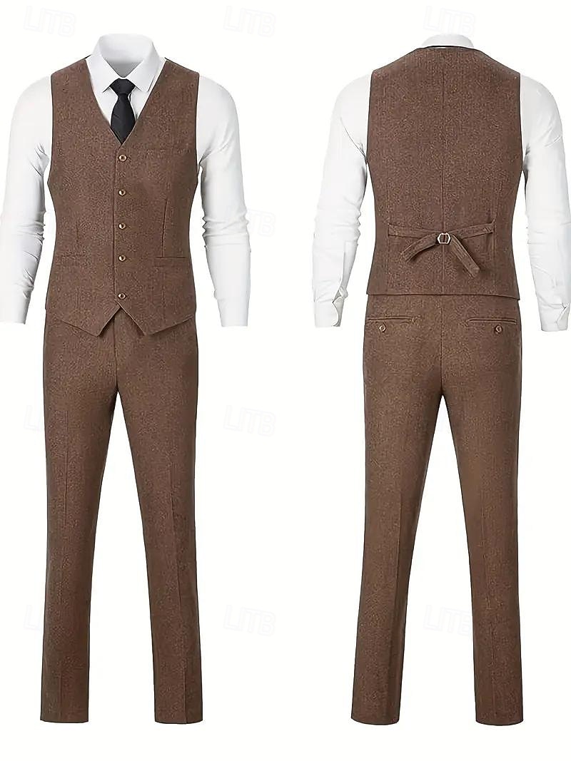 Pour des hommes Affaires Mariage d'automne Costumes de mariage Revers Cranté Marron Formel Couleur Unie Coupe sur mesure 3 pièces de 2025 ? $159.99 –P2
