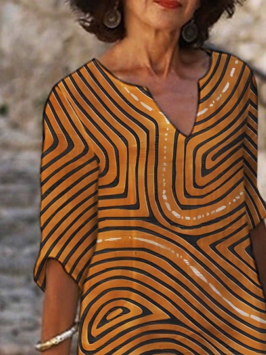 Femmes Mini Robe Robe Décontractée Robe Imprimée Mode Moderne Quotidien Plage Week-end Coupe régulière Géométrique Manche 3/4 Col fendu Orange Été Printemps Automne de 2025 ? $22.99 –P3