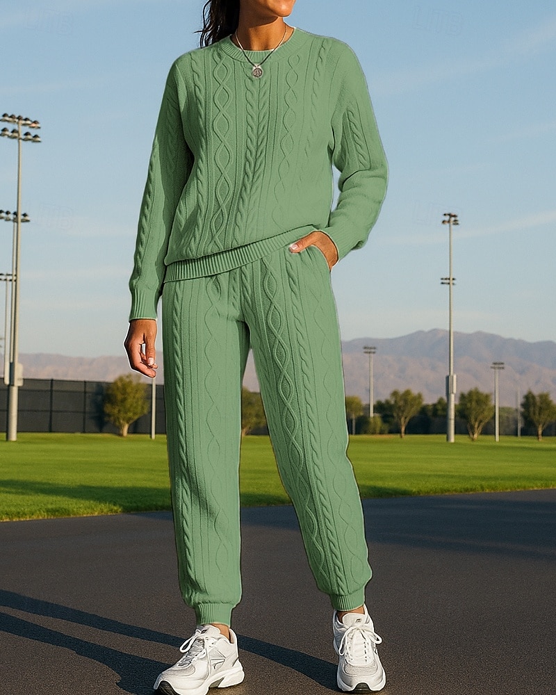 Damskie Dres Spodnie dresowe Stroje sportowe Splot kablowy Solidne kolory Zestawy odzież Jesień Czarny Biały Na zewnątrz Podróże Sportowy Wysoka talia Moda Długi rękaw Sport Odzież sportowa Średnio 2025 - $34.99 –P6