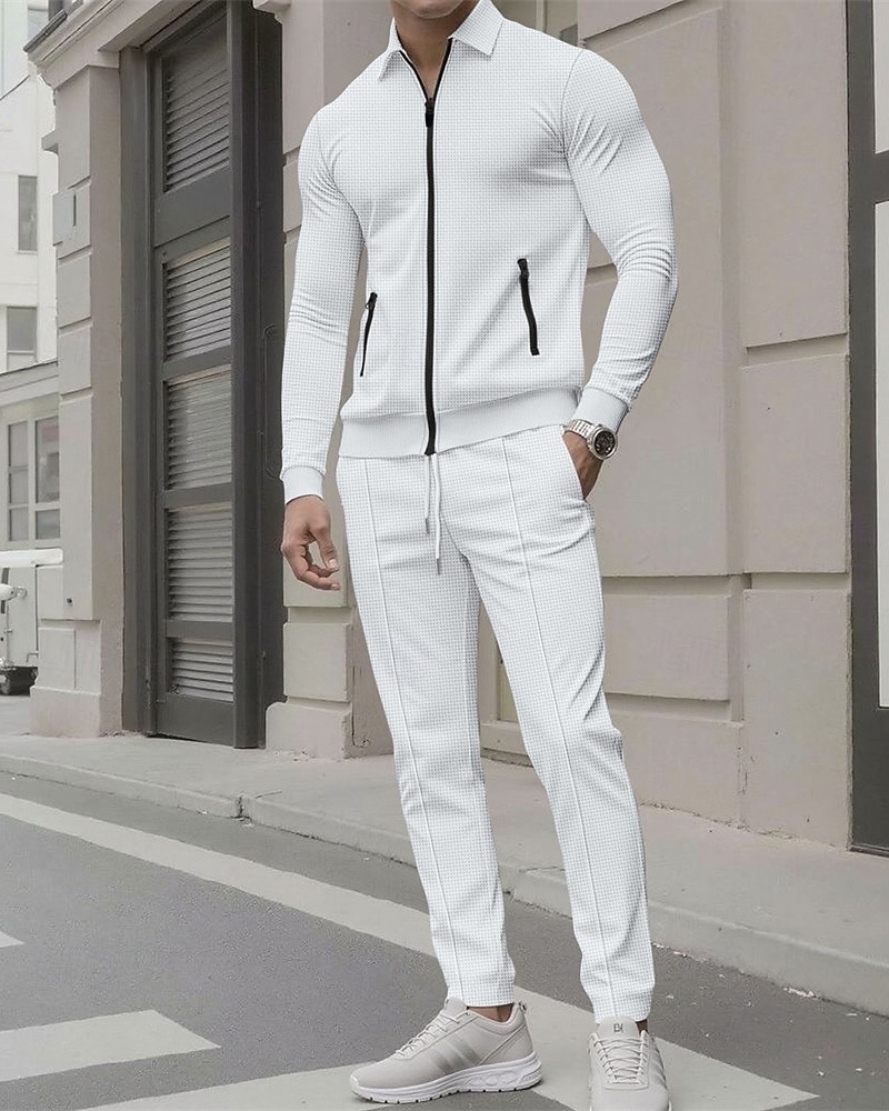 Herren Leichte Jacke Freizeitjacke Set Urlaub Täglich Atmungsaktiv Tasche 2 teilig Frühling Herbst Einfach Mode Klassisch Revers Regulär Schwarz Weiß Königliches Blau Khaki Grau Jacken 2025 - $36.99 –P10