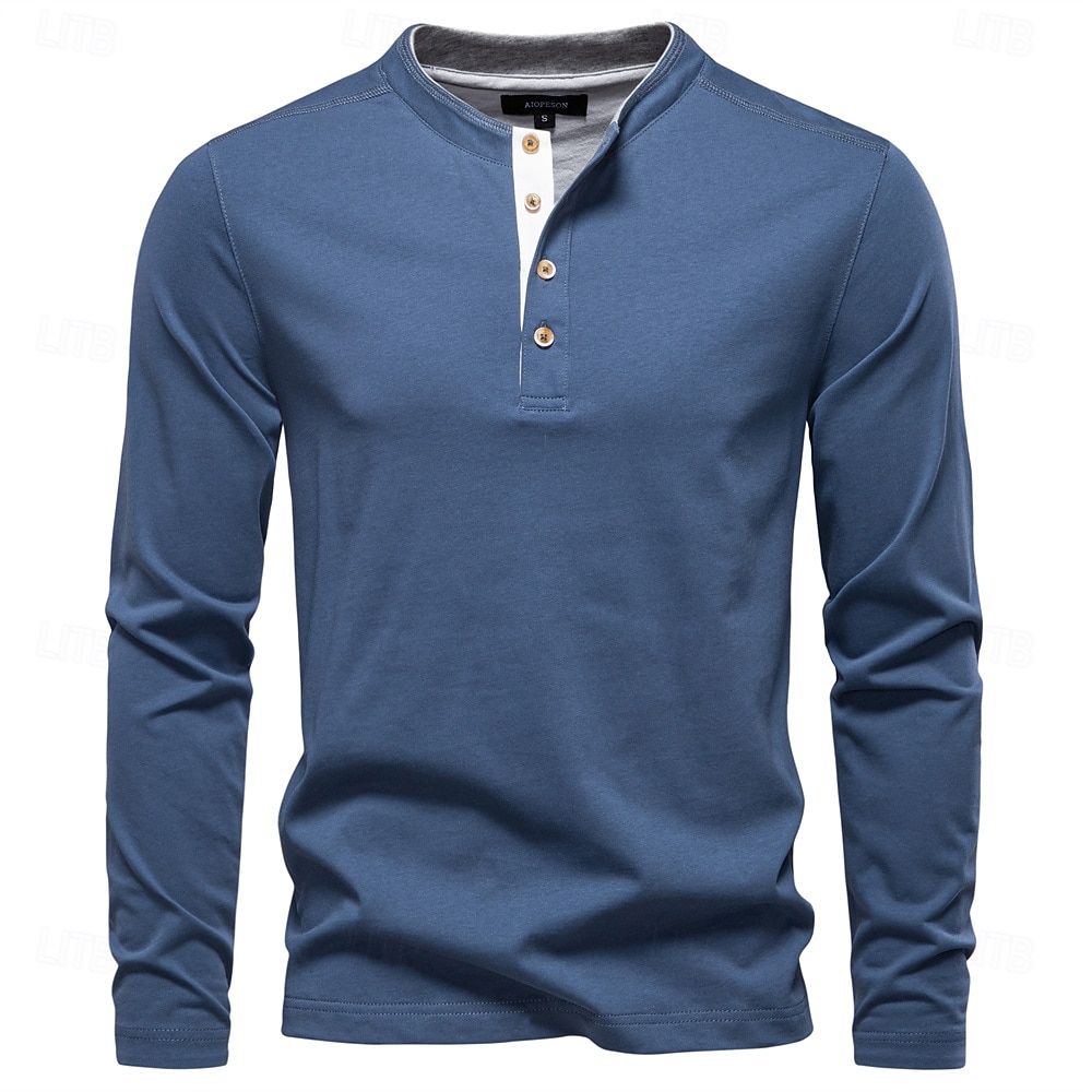 Homme Chemise en coton manche longue Couleur Pleine Frais Quotidien Occasionnel Boutons Henley École Entraînement Extérieur Toutes saisons Gris foncé Blanche Bleu T-shirt Henley de 2025 ? $32.99 –P25