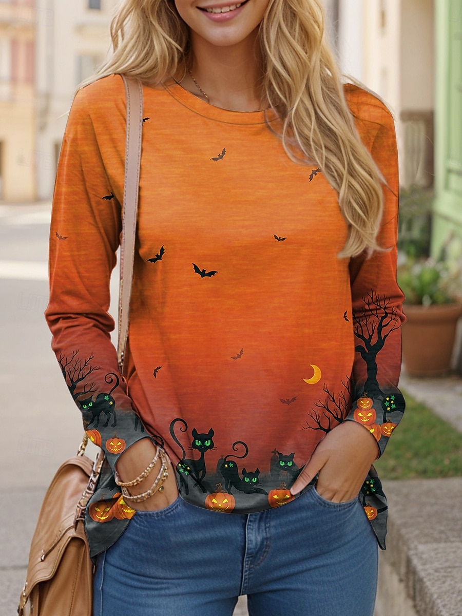 Halloween Női Póló Hosszú Ujjú Kerek Nyakú Hosszú Ujjú Tunika Grafikus Szellem Vintage Stílusos Klasszikus Normál Felsők Napi Hétvégi Nyomtatás Kék Lila Zöld Tavasz Ősz Előnyár 2025 - $22.99 –P4