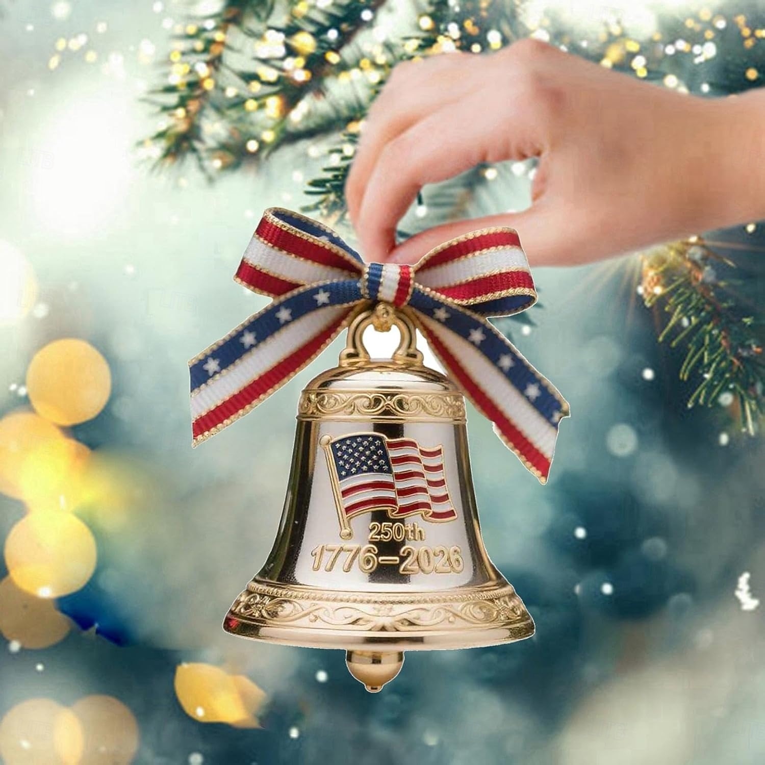 Julgransprydnad i metall emalj för USA:s 250-årsjubileum, handgjord, hängande minnesdekor, frihetsklocka, julgransprydnad för samlare, patriotisk julgran, staket, uteplats 2025 - $18.99 –P7