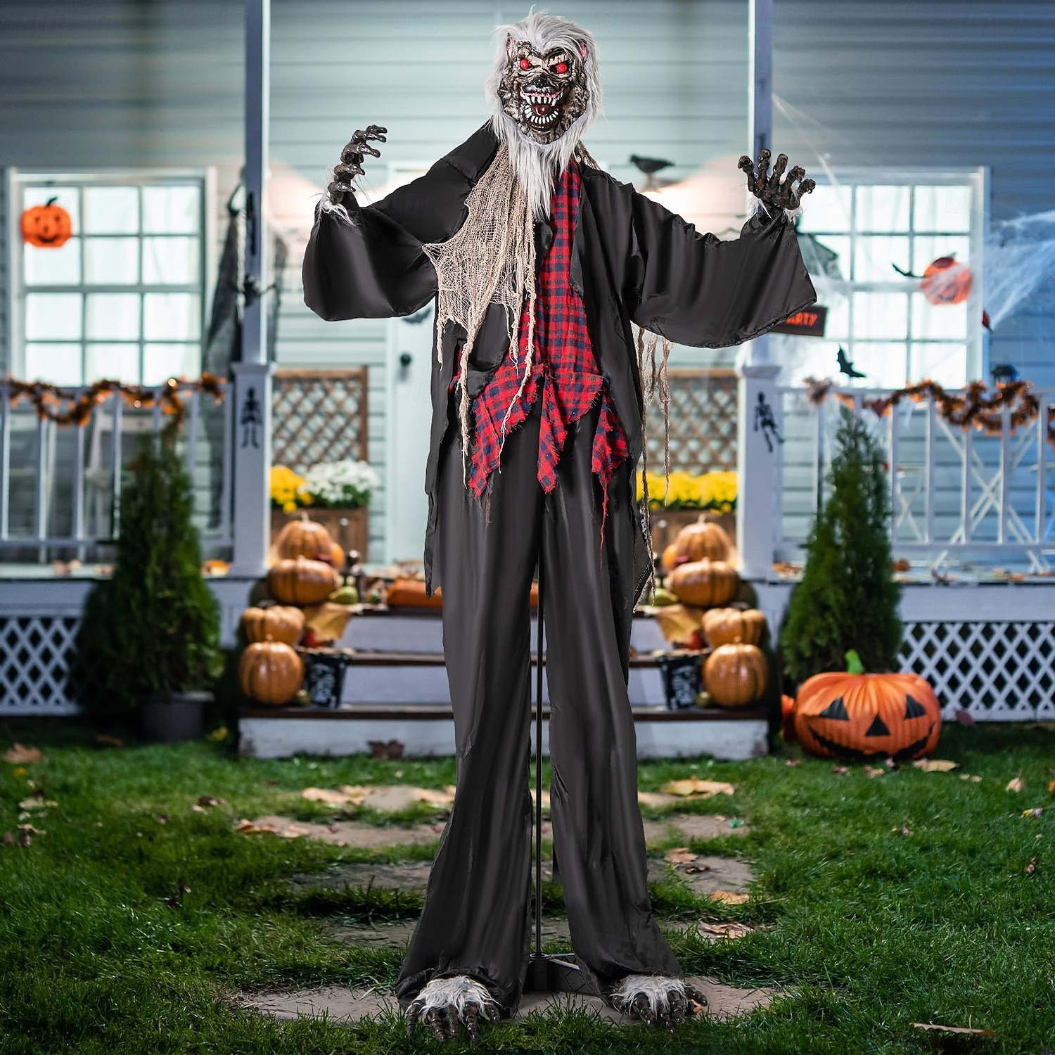 Halloweenská animatronika, zvukem aktivovaný vlkodlak se zářícíma očima a děsivými zvuky, obří animovaná venkovní halloweenská dekorace, pánský doplněk 2025 - $251.09 –P1
