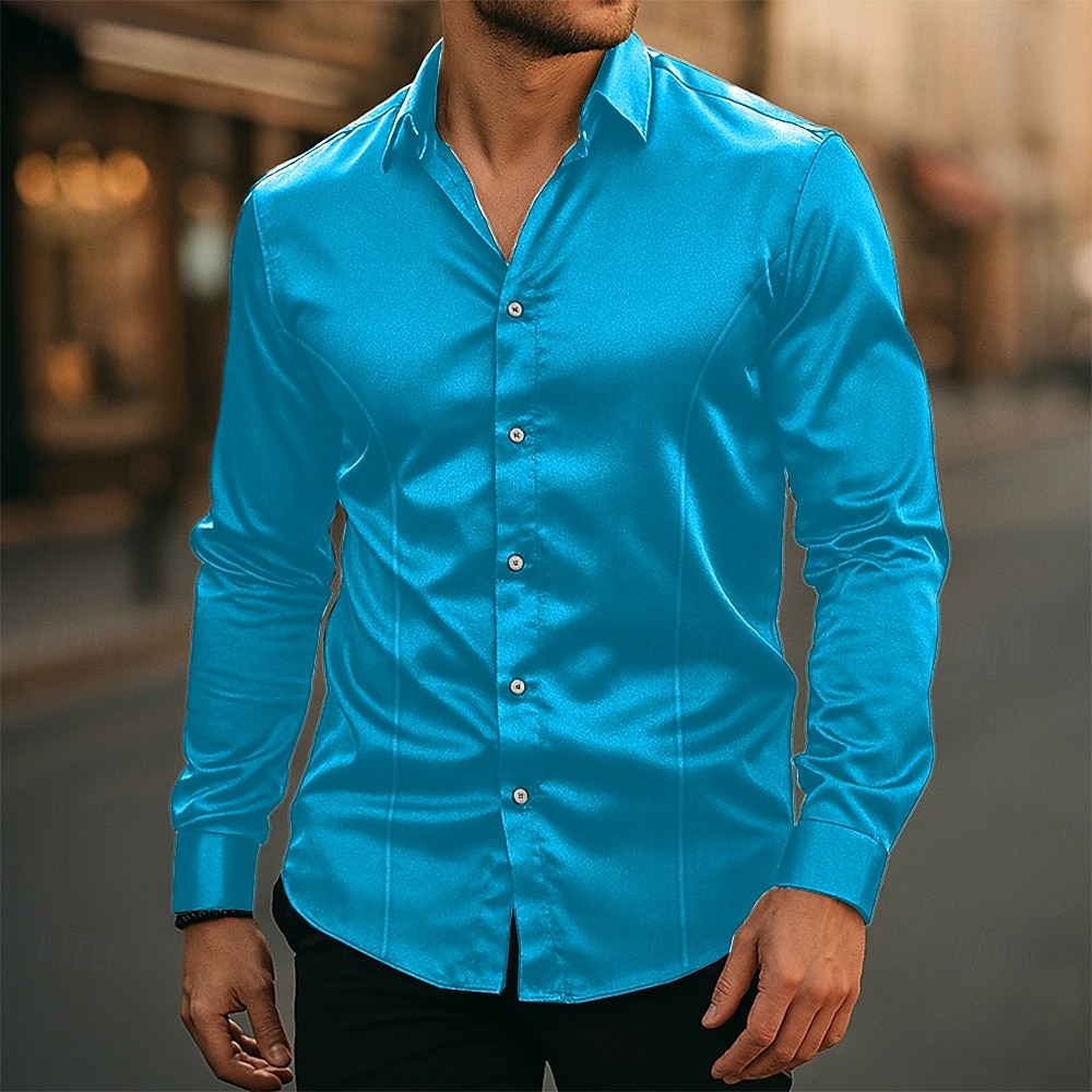 Per uomo Camicia Come la seta Camicia in raso Camicia elegante Camicia casual Camicia con Bottoni Semplice Matrimonio Abbigliamento casual alla moda Nero Bianco Giallo Rosa Manica Lunga Bavero del 2025 a $21.99 –P15