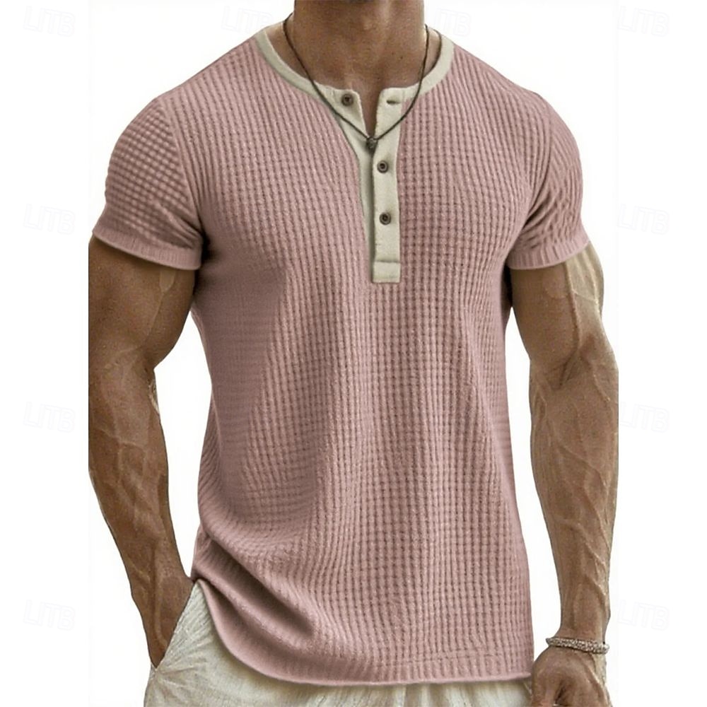 Pánské Tričko Henley Trička Tričko Top Krátký rukáv Henley Léto Podzim Retro Módní Designové Nostalgický Móda Retro Dovolená ulice Jdeme ven Černá Bílá Světlá růžová Top tričko pro muže 2025 - $26.99 –P4