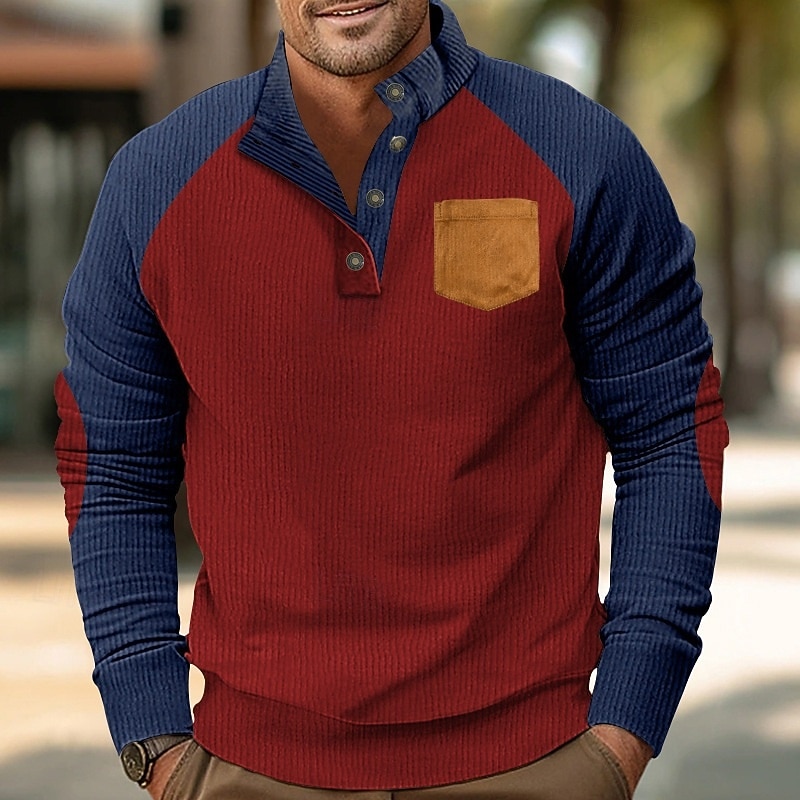 Hombre Sudadera Pana Sudadera Con Capucha Pull-over Sudadera con capucha y botones Albaricoque Caqui Claro Negro Verde Ejército Burdeos Cuello Mao Plano Retazos Deporte Casual Diario Ropa de calle 2025 - $27.99 –P4