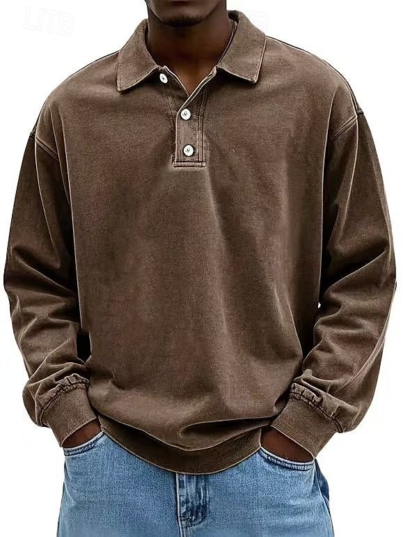 Herr Skjorta Polokrage Långärmad Ledigt / vardag Mjukt Spänne Enfärgad / vanlig färg Svart Rodnande Rosa Sportkläder Polyester 2025 - $28.99 –P3