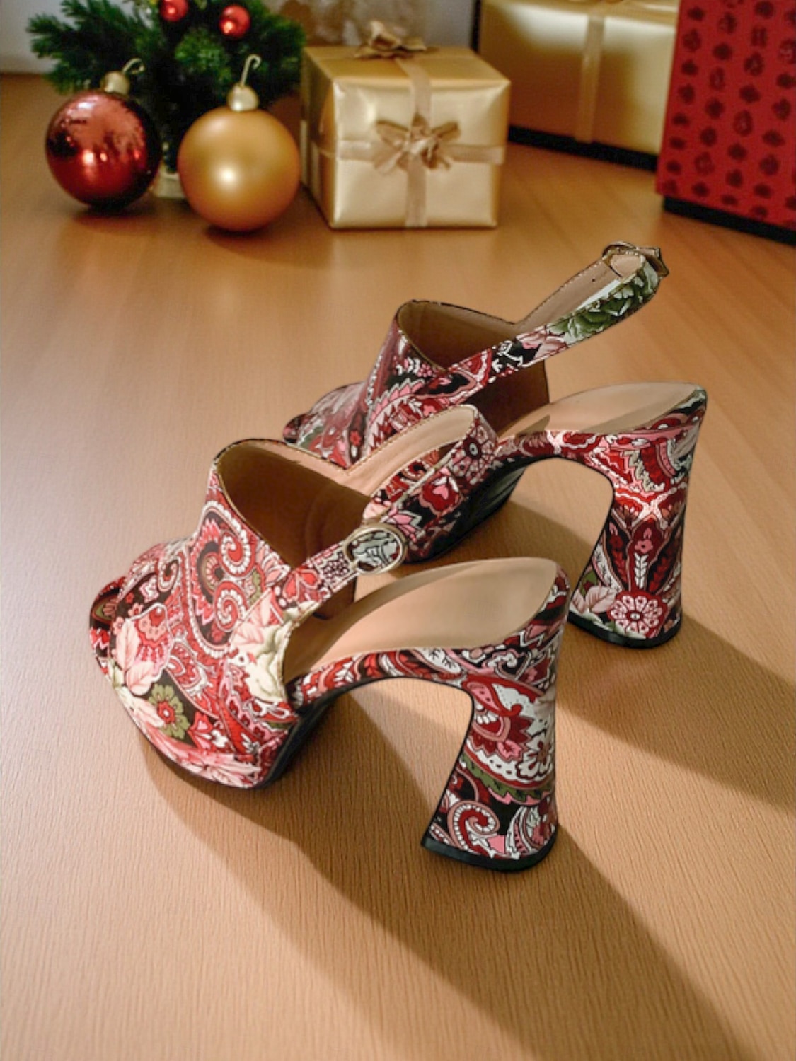 Damensandalen mit rotem Schottenmuster und Plateauabsatz – Peeptoe-High-Heels mit dicker Sohle für das Nachtleben und Weihnachtsfeiern 2025 - $46.99 –P6