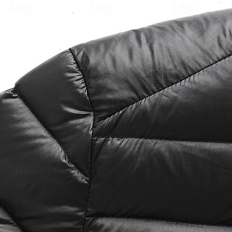 Herre Vinterfrakk Pufferjakke Polstret jakke Lomme Polyester Feriereise Dagligdagstøy Stevnemøte Normal Mote Fritid Bekvem Hold Varm Vinter Ensfarget / vanlig farge Vin Svart Navyblå Blå Pufferjakke 2025 - $24.99 –P4