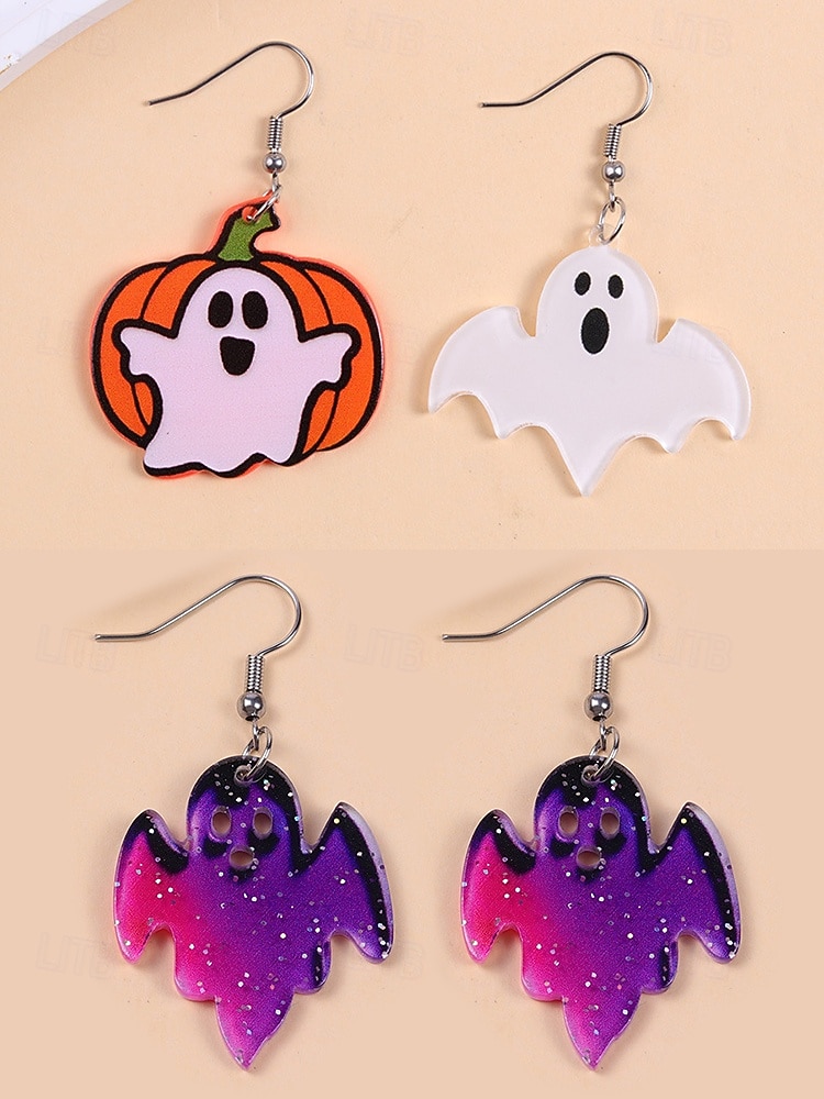 Halloween-øredobber til dame – øredobber i akryl med gresskar, spøkelse, flaggermus og edderkopp til fest, cosplay og festlige kostymesmykker. 2025 - $11.99 –P8