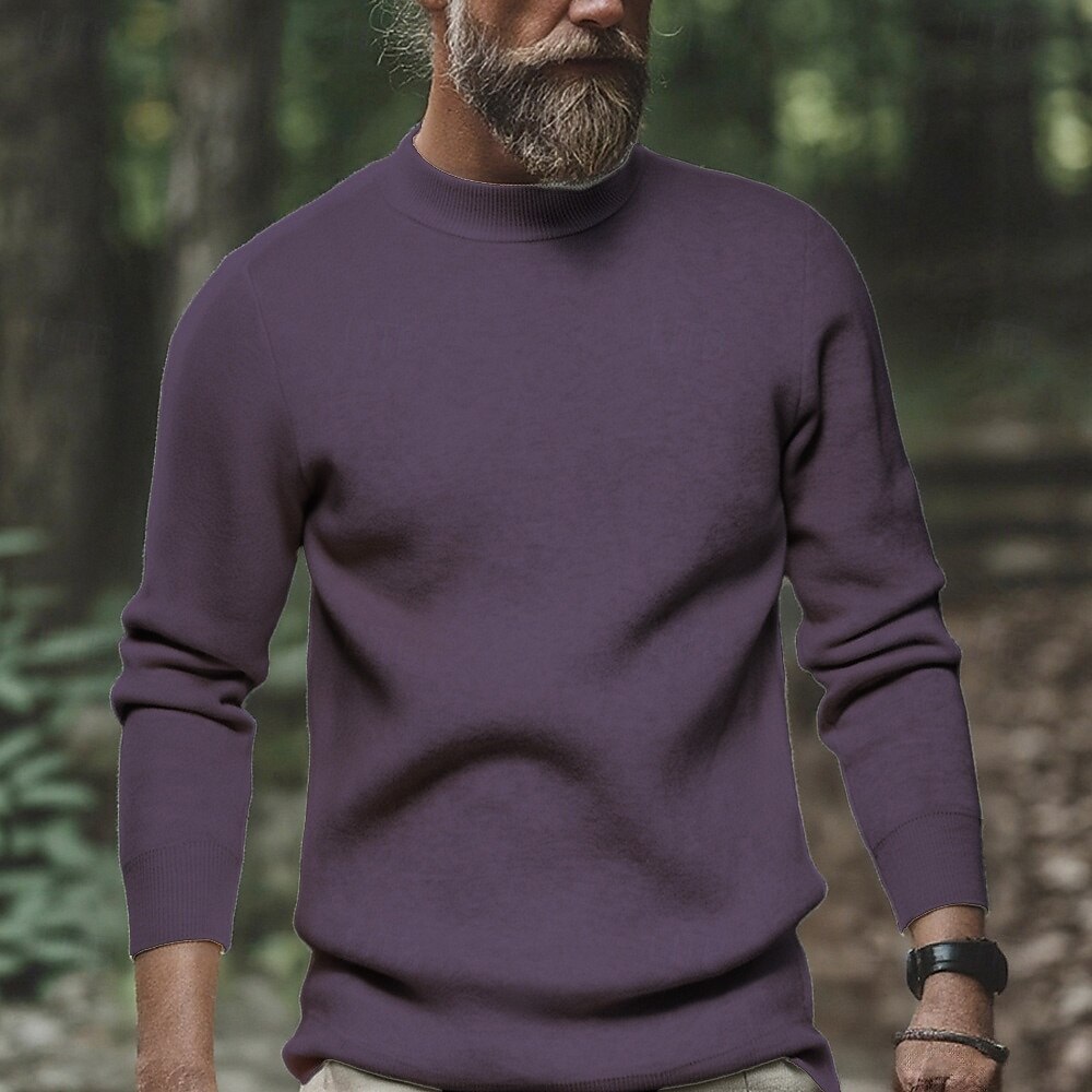 Men's Pullover Sweater Jumper Knit Sweater Ribbed Knit Regular Tops Knitted Plain High Neck Fashion Basic Vacation Daily Wear Clothing Apparel Fall Winter Wine Black S M L 2026 - $36.99 –P2
