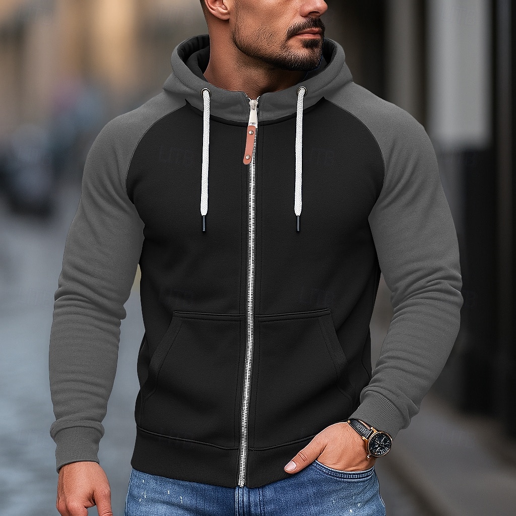 Per uomo Felpa con cappuccio Felpa con cappuccio a zip intera Felpa con cappuccio in pile Felpa con cappuccio foderata in pile Nero Borgogna Blu Grigio chiaro Grigio scuro Con Cappuccio Semplice del 2025 a $18.99 –P5