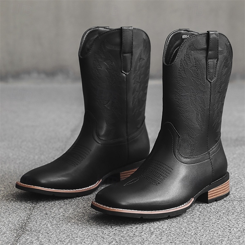 Pánské kovbojské boty - jezdecké boty ve westernovém stylu do poloviny lýtek, odolná klasická westernová obuv pro ležérní ranč, rodeo a každodenní kovbojský outfit 2025 - $59.99 –P9