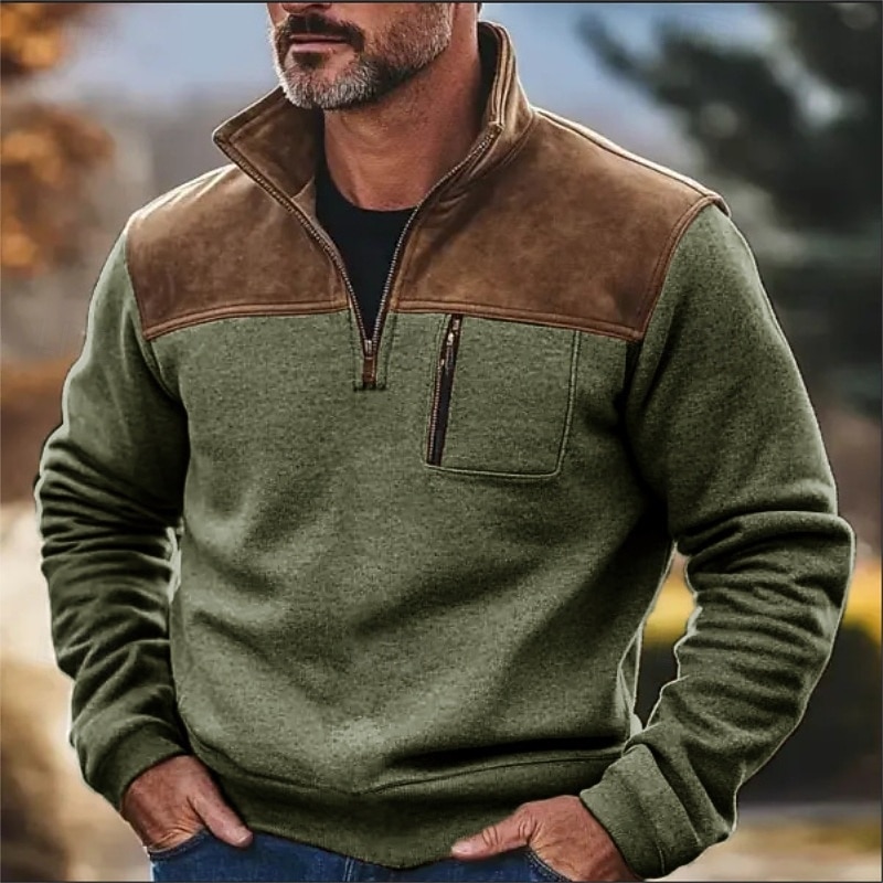 Homens Moletom Moletom com capuz Estacionar Moletom com zíper Verde Tropa Marron Cinzento Colarinho Clerical Tecido Patchwork Desportos e Ar livre Casual Diário Roupa de rua Legal Roupa de Esporte de 2025 por $32.99 –P3