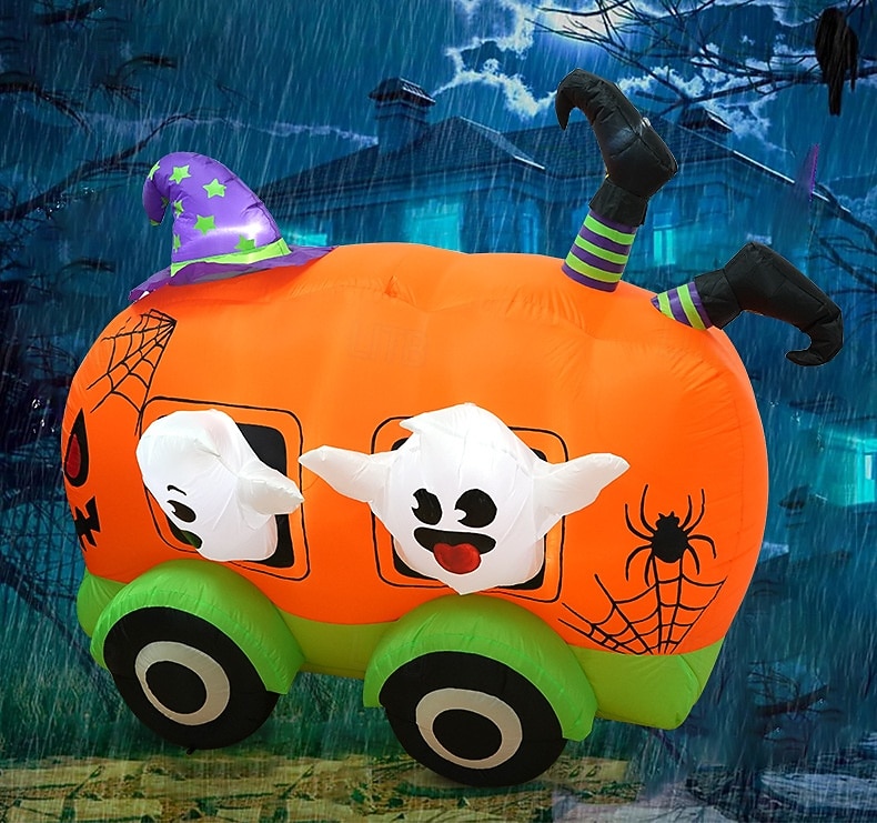 1 unidad de 1,7 m x 1,5 m de payaso fantasma de Halloween LED con luz de calabaza, modelo inflable de aire para interiores y exteriores, patio, jardín, césped, fiesta, festival de Halloween, luz 2025 - $134.99 –P2