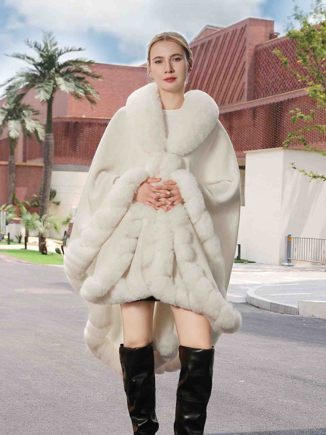Pelssjal Elegant Hold Varm Ermeløs Flaggermusermer Polyester Bryllup Wrap Med Ren Farge Til Spesiell Leilighet Høst vinter 2025 - $142.99 –P1