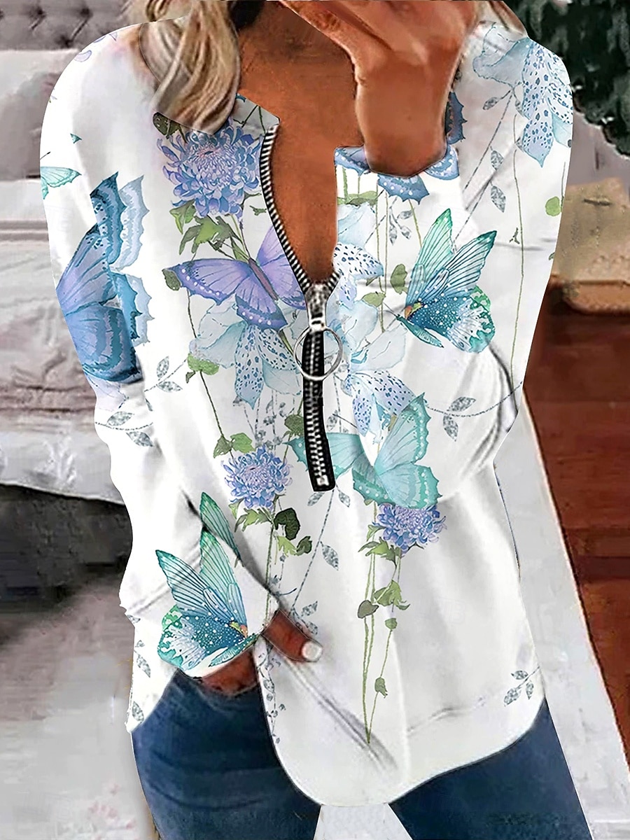 Per donna Felpa Pullover Felpe con cerniera Floreale Grafico Farfalla Moda Casual Manica Lunga Girocollo Scollo a V Top Regolari Streetwear Abbigliamento Quotidiano Cerniera Stampato Rosa Viola del 2025 a $27.99 –P3
