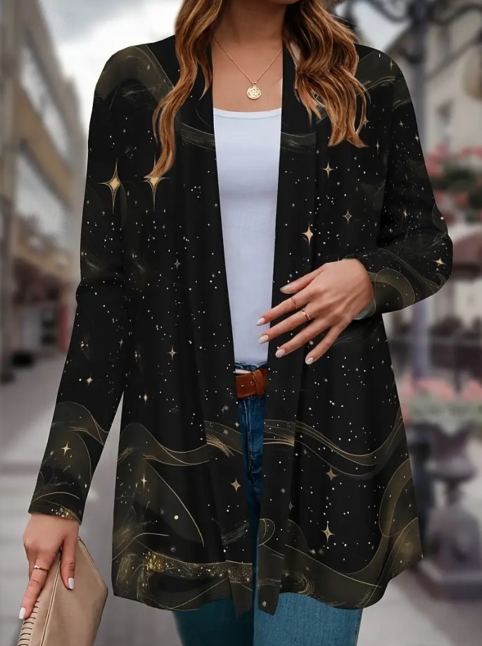 Női Ballonkabát Könnyű Kényelmes Nyomtatott Szüret Divat Alkalmi Állat Hétköznapi Szokványos Gallér nélküli Normál Hosszú ujj Felsőruházat Fekete és fehér Fekete Tavasz Ősz 2025 - $26.99 –P4