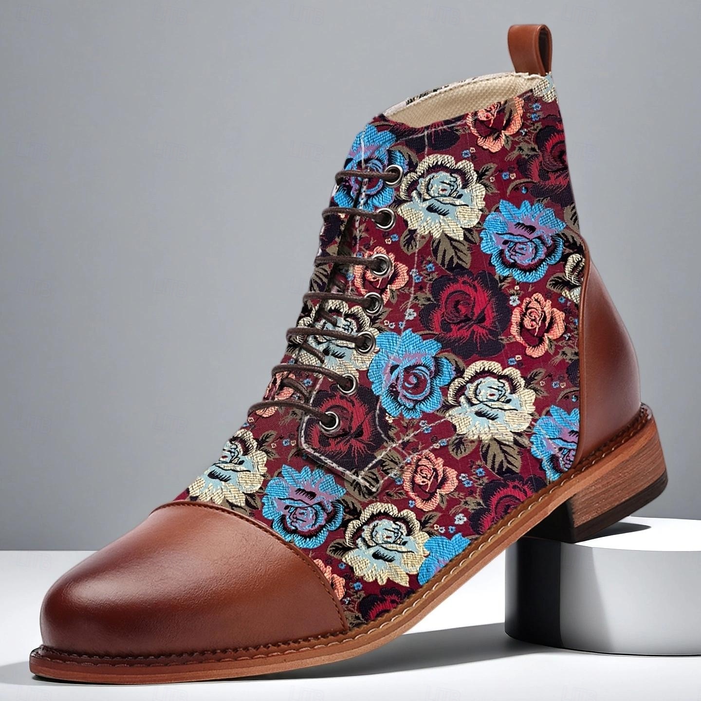 Botas masculinas de tecido jacquard marrom com cadarço e estampa floral de rosas, sapatos sociais vintage elegantes para festas, casamentos e eventos gatsby de 2025 por $46.99 –P1