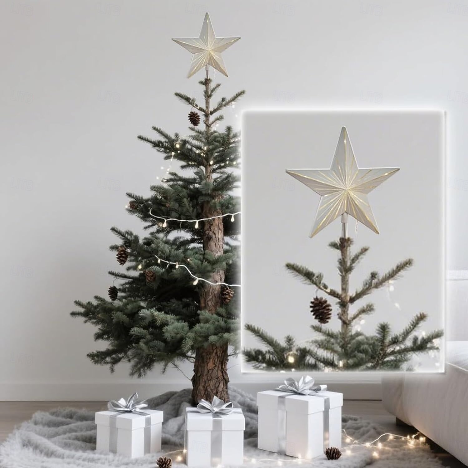 Topo de árvore de Natal estrelado, topo de árvore de gengibre, topo de árvore de resina de 5 pontas, estrela com temporizador automático, serve para todos os tamanhos de árvores, presente elegante para decoração de casa, feriado, mágica e festa de 2025 por $24.99 –P7