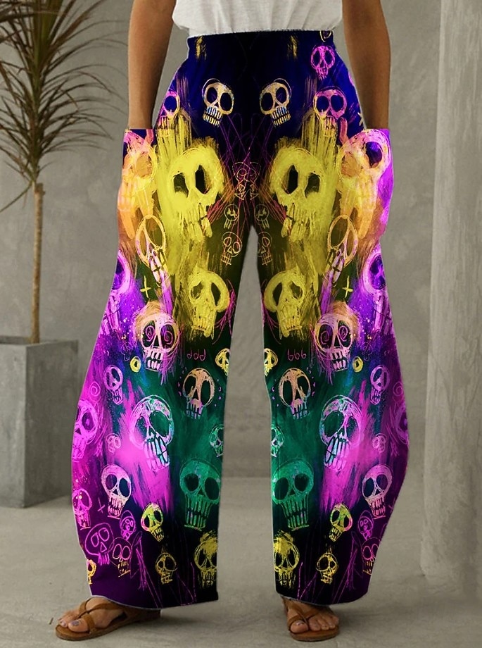 Damen Hose aus Baumwollleinen Urlaub Vintage Ethno-Stil Volle Länge Mittlere TaillePantsHalloween Katze Kürbis Halloween Drucken Bequem Unelastisch Urlaub Straße Lässig Asche Schwarz Fuchsie Orange 2025 - $35.99 –P5