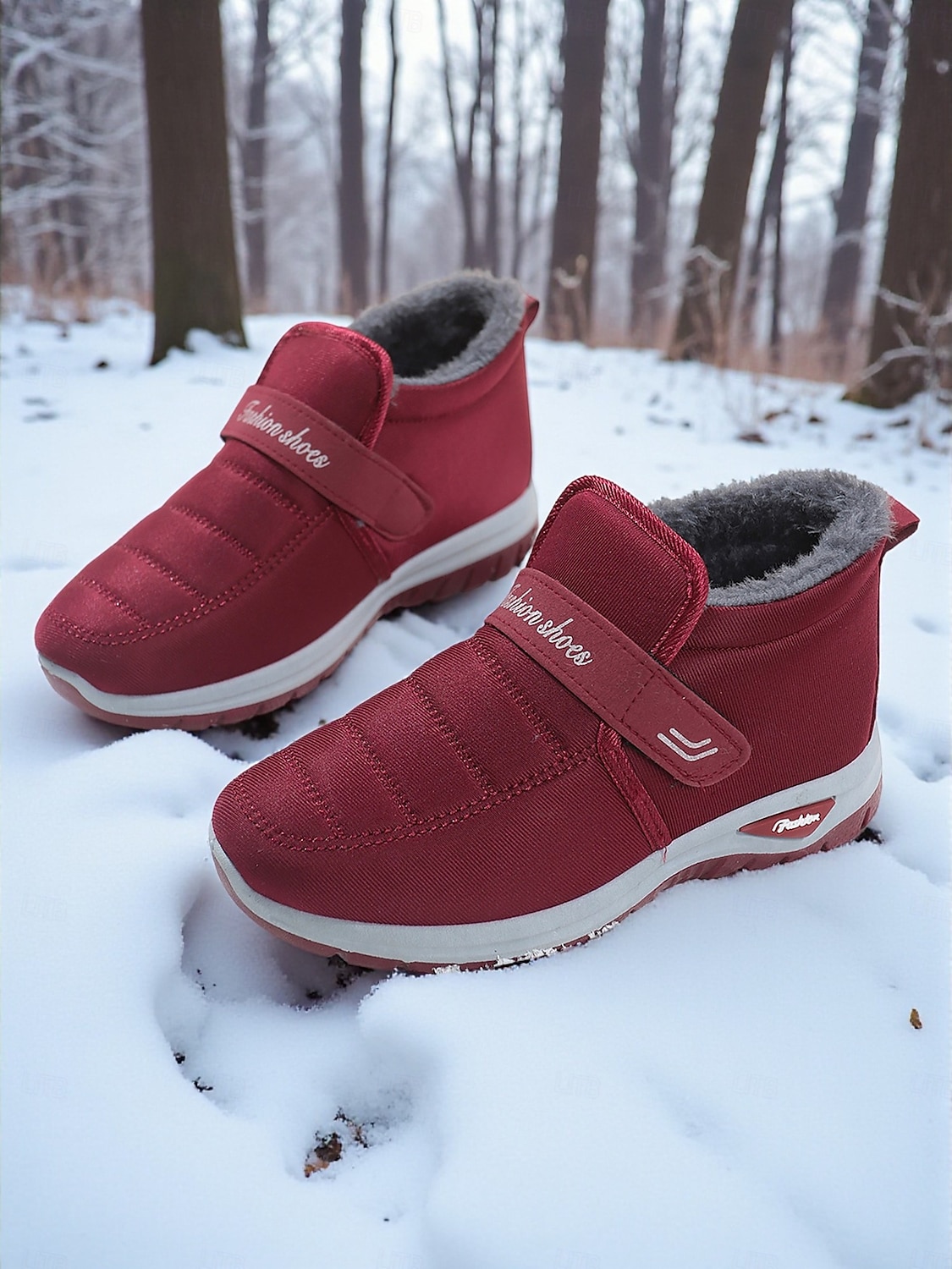 scarpe da ginnastica invernali da donna in caldo pile foderato color bordeaux – racchette da neve impermeabili e antiscivolo per passeggiate all'aperto e clima freddo del 2025 a $24.99 –P3