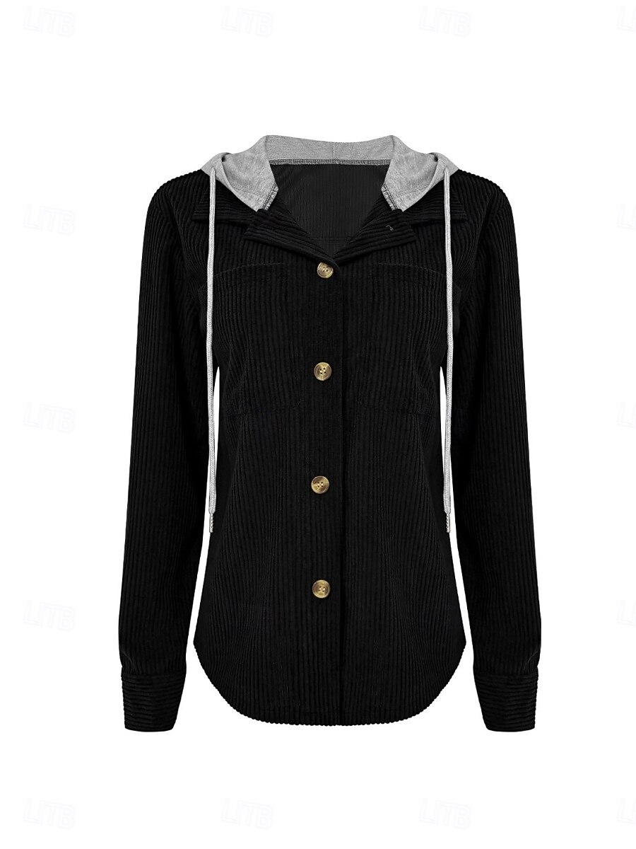 Mujer Chaqueta con capucha Cómodo Transpirable Botones Casual Plano Vacaciones Calle Casual Ropa Cotidiana Botonadura Simple Regular Con Capucha Ajuste regular Manga Larga Ropa de calle Azul marinero 2025 - $36.99 –P10