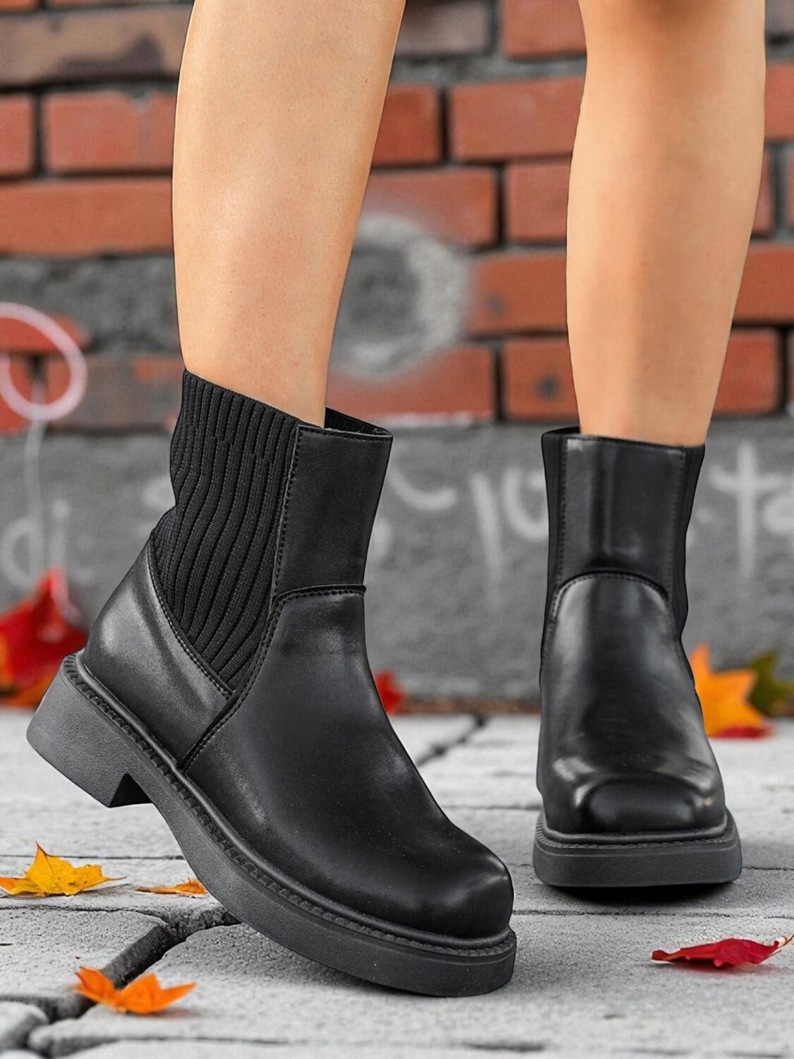 Botines Chelsea negros para mujer: botines de piel sintética con paneles laterales elásticos para el estilo urbano, el trabajo y los looks informales de otoño. 2025 - $32.99 –P5