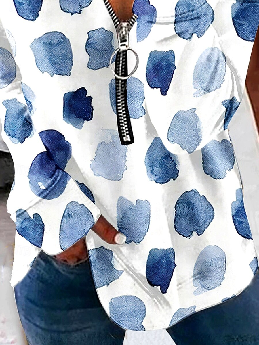 Mulheres Moletom Moletons com zíper Gráfico Geométrica Poá Moda Casual Manga Longa Gola Redonda Tops regulares Rua Dia a Dia Zíper Imprimir Azul Primavera Outono Inverno de 2025 por $27.99 –P3