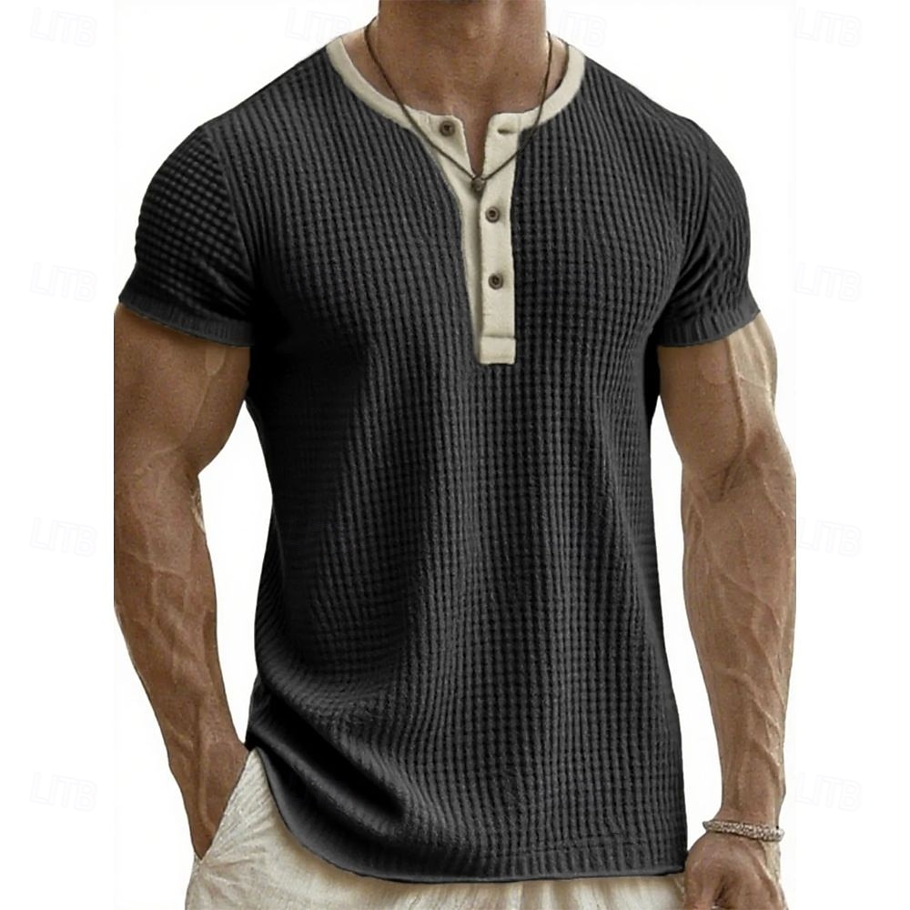 Pánské Tričko Henley Trička Tričko Top Krátký rukáv Henley Léto Podzim Retro Módní Designové Nostalgický Móda Retro Dovolená ulice Jdeme ven Černá Bílá Světlá růžová Top tričko pro muže 2025 - $26.99 –P7