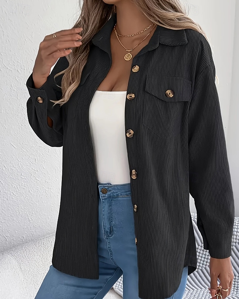 Damen Hemd Textur Bluse Bluse Einfach Modern Lässig Langarm Hemdkragen Normale Oberteile Täglich Ausgehen Tasche Knöpfe Schwarz Wein Khaki Herbst 2025 - $23.99 –P7
