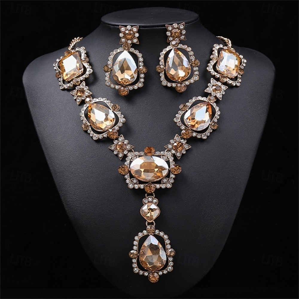 Sieradenset 2 Kromi 1 Ketting Oorbellen Dames Elegant Vintage Modieus Vintagestijl Klassiek Sieraden set Voor Bruiloft Feest Bruiloft gast 2025 - $29.99 –P7
