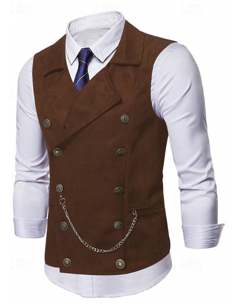 Ανδρικά Veste Γιλέκο Gilet Διακοπές Πάρτι Επιχείρηση Μοντέρνα Καθημερινό Άνοιξη Φθινόπωρο Κουμπιά Πολυεστέρας Άνετο Σκέτο Σταυρωτό Πέτο Κανονικό Μαύρο Βαθυγάλαζο Καφέ Γιλέκο 2025 - $32.99 –P11