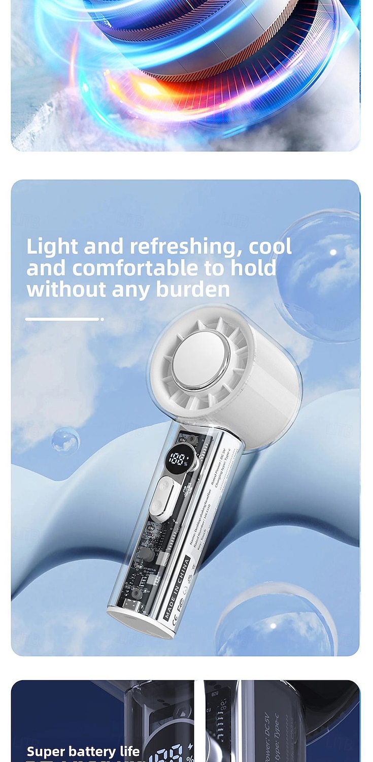 Bærbar håndholdt vifte - 100-trinns turbokjølende USB-oppladbar mini-personlig vifte for reisecamping &utendørs bruk 2025 - $19.99 –P7