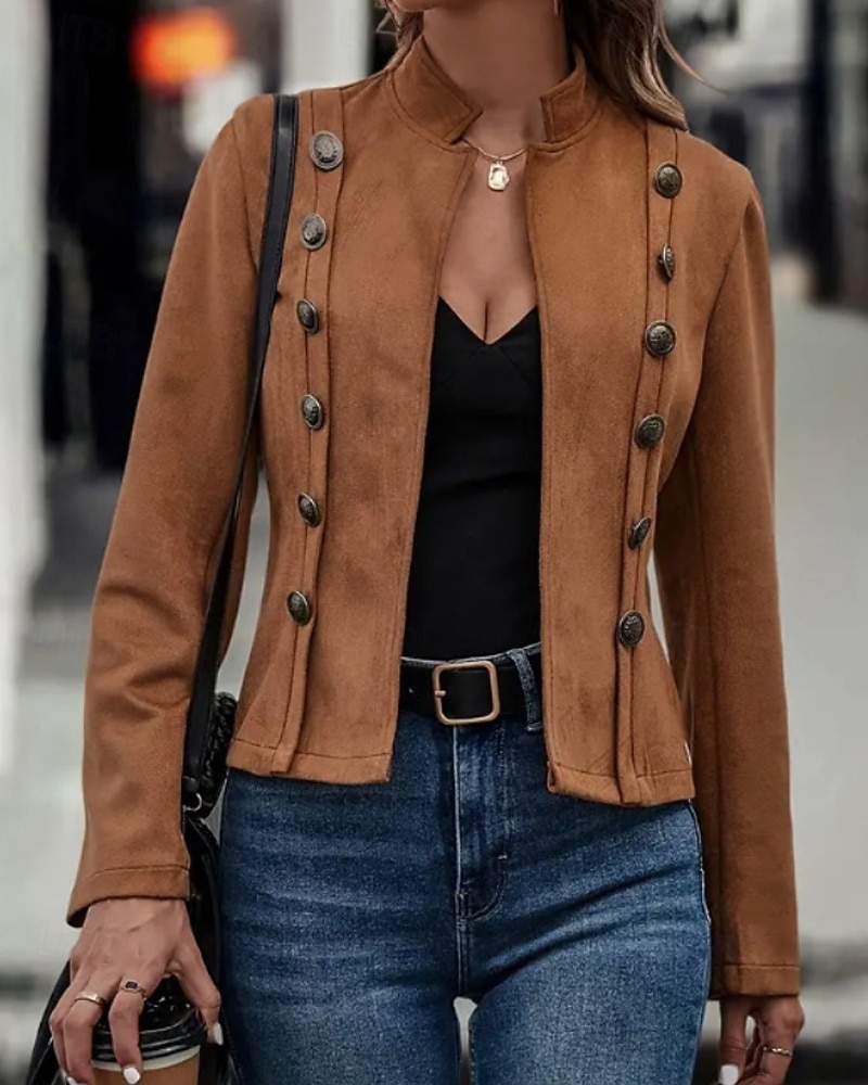 Γυναικεία Casual Jacket Άνετο Κουμπιά Ενεργό Καθημερινό Σκέτο ΕΞΩΤΕΡΙΚΟΥ ΧΩΡΟΥ Δρόμος Αργίες Καθημερινά Ρούχα Σταυρωτό Κανονικό Όρθιος Γιακάς Κανονικό Μακρυμάνικο Εξωτερικά ενδύματα Μαύρο Καφέ 2025 - $34.99 –P2