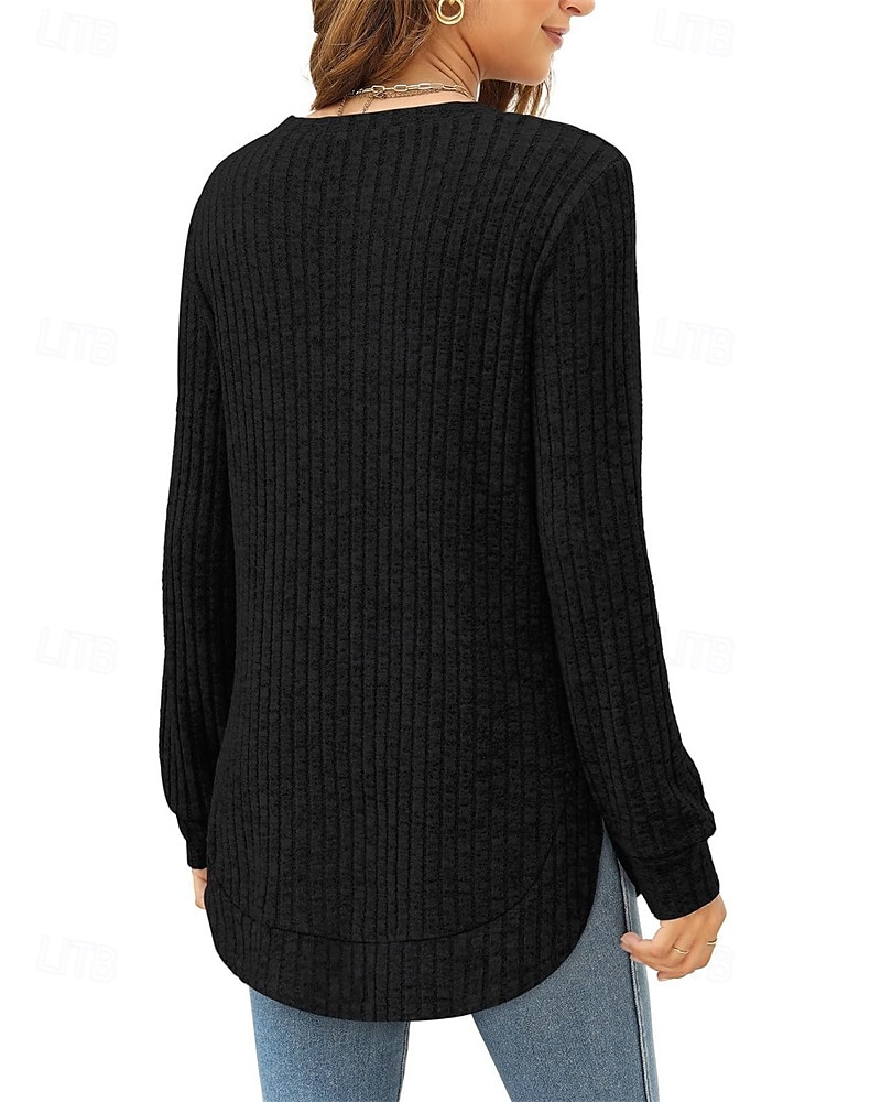 Damen Textur Bluse T Shirt T-Shirt Einfach Mode Modern Langarm Rundhalsausschnitt Normale Oberteile Täglich Ausgehen Asymmetrisch Schwarz Wein Fuchsie Braun Grün Frühling Herbst 2025 - $21.99 –P8