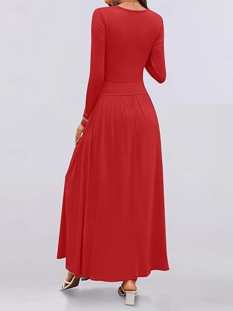 Dames Maxi-jurk Trui-jurk A lijn jurk Casual Dagelijks Normale pasvorm Effen Lange mouw Strakke ronde hals Zwart Blozend Roze Rood Bruin Lente Herfst Winter 2025 - $29.99 –P19