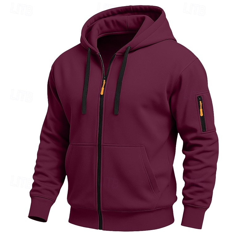 Herr Huvtröja Huvtröja med dragkedja Huvtröja i fleece Taktisk hoodie Svart Marinblå Kaki Ljusgrå Mörkgrå Huva Slät Dragkedja Ficka Ledigt Dagligen Sport & Utomhus Polyester Streetwear Häftig 2026 - kr.249 –P3